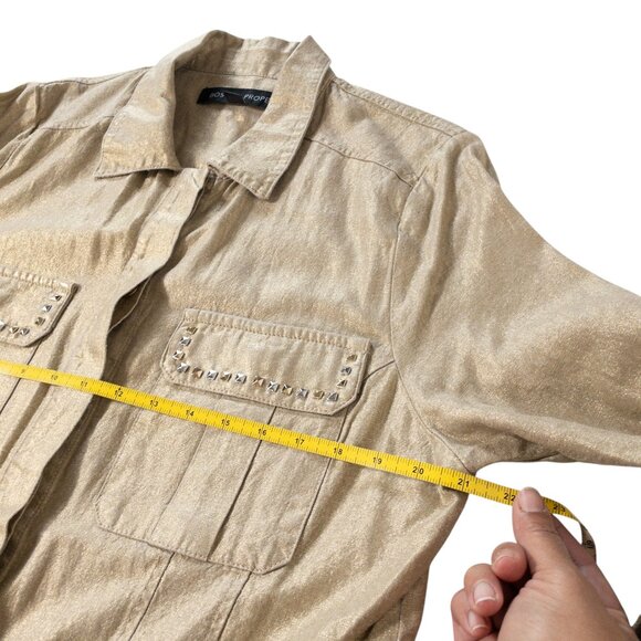 Boston Proper Gold Glitter Metallic Zip Jacket Studded Cargo Long Jacket  SZ L - Picture 5 of 8